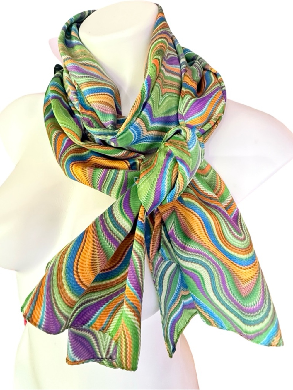 Italian Scarf Psychedelic Wave Y2K Pucci Style Long Oblong 62x15